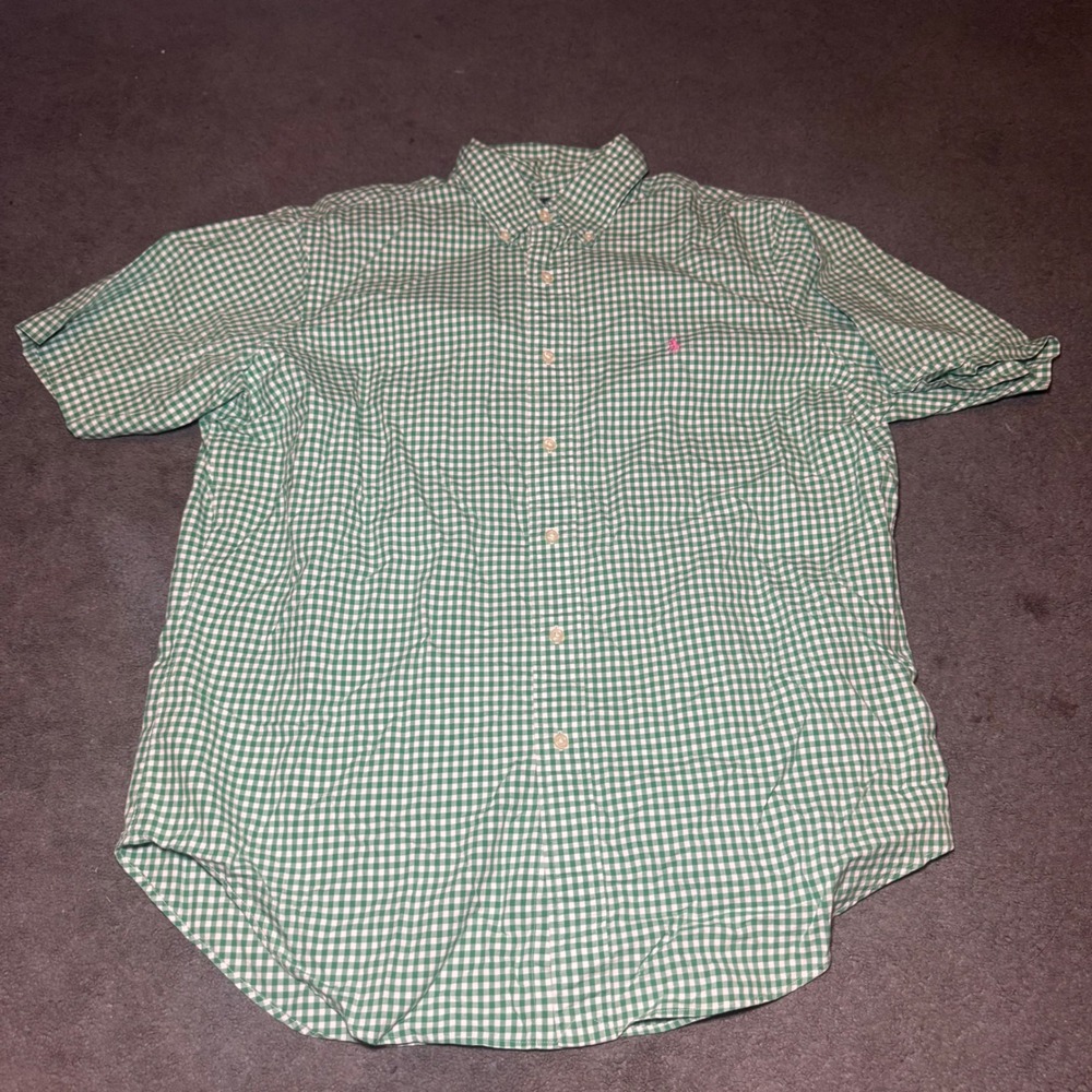 Polo Ralph Lauren Mens Green Gingham Short Sleeve Button Down Classic Fit L